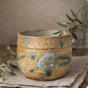 Dave Ameika Soda Fired Studio Pottery Bowl Abstract Drip Glaze Signed Wabi Sabi